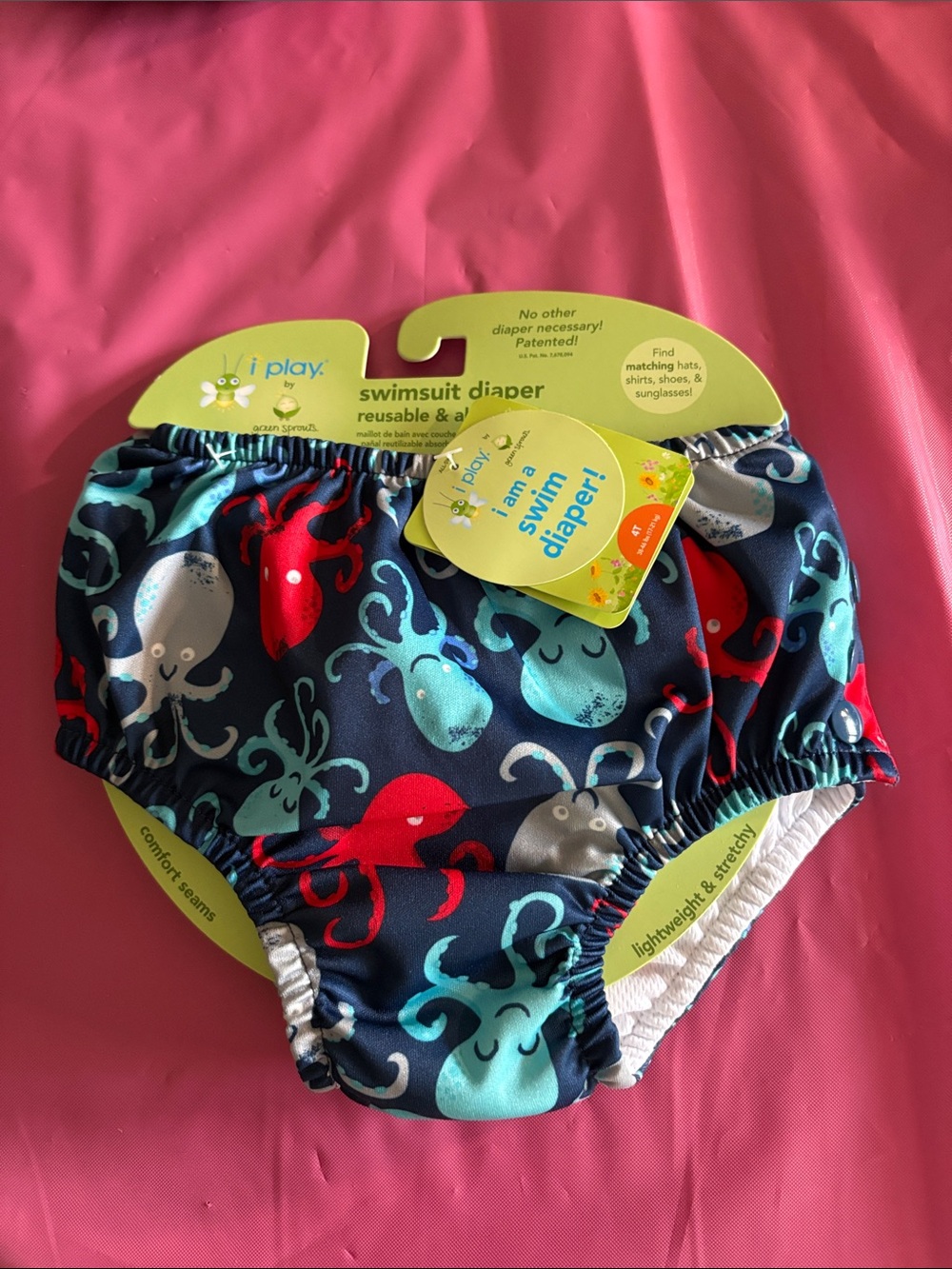 i play. Octopus Print Swim Diaper - Navy/Red/Turquoise/Gray